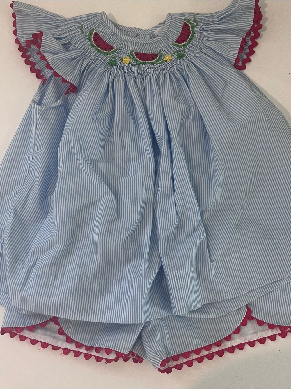 Remember Nguyen Toddler Girls Watermelon Smocked Short Set 3T Blue Striped